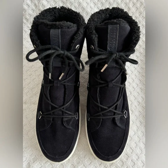 Tecnica Moon Boots Mercury High Paris Boot Black Suede Leather Faux Fur Size 10 - Picture 10 of 15